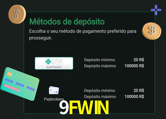 O cassino 9FWINbet oferece uma grande variedade de métodos de pagamento